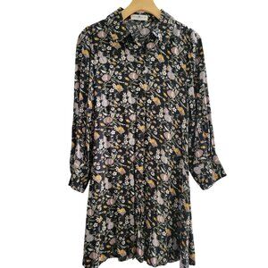 Natural Life Black floral shirt dress size Medium dark Academia cottagecore